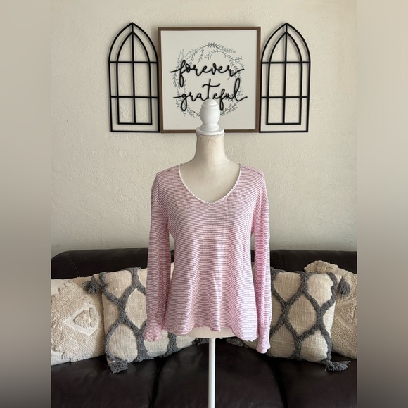 Sundance 100% Linen White Red Stripe Mariner Journey Hi-Low Hem Top Size S Beach - Picture 2 of 14